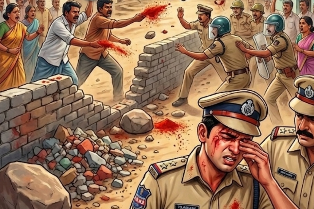 ఖాకీలపై కారం చల్లి దాడి